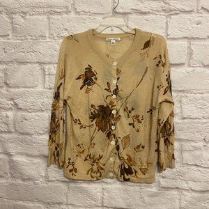 BANANA REPUBLIC Sweater Womens XL Lightweight Floral Sweater Brown Button Front
